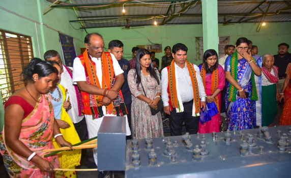 Union Minister Durgadas Uikey inspects TRLM’s incense stick manufacturing unit at Unakoti district.